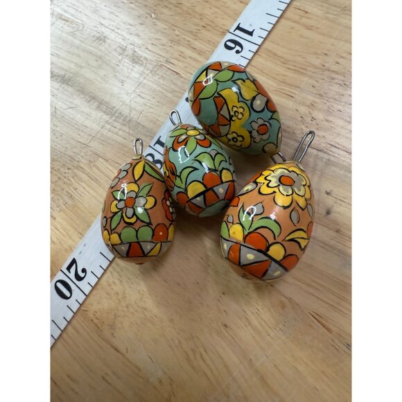 Hand Painted Floral Wooden Egg Ornaments/ Pendants/Cahrms Set Of 4 For Craft or - Picture 4 of 5